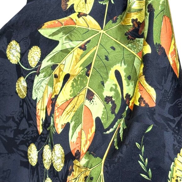 Vintage Italian Silk Scarf With Autumn Botanical Print Thistle Oak Leaves Fall - Picture 2 of 6
